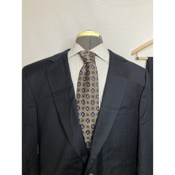 Jos A Bank Mens Suit 42L 46" 36x31 Blue Stripe Jacket Blazer Sport Coat Wool - Picture 2 of 15